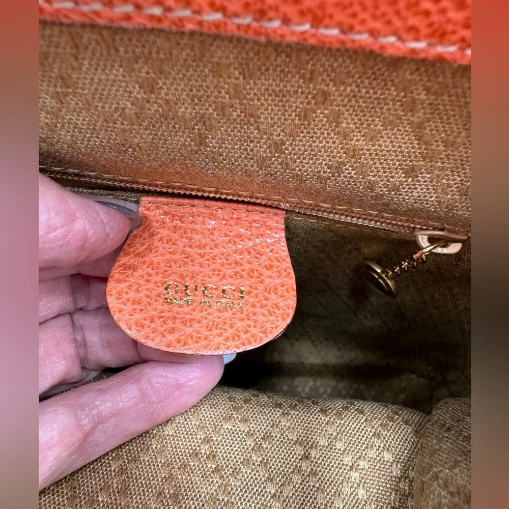 Gucci-Authentic-Vintage - Bamboo Backpack Purse Suede Leather Orange - Picture 9 of 16